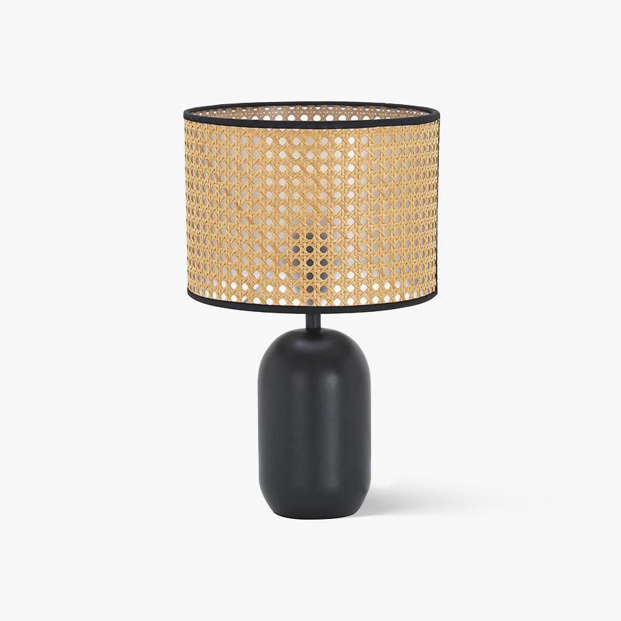 Modern Bamboo Table Lamp with Black Geometric Trim for Bedroom and Office Lighting
