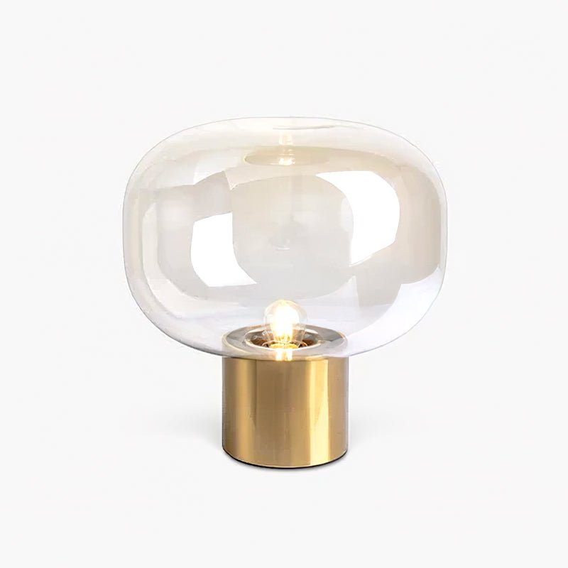 Modern Mushroom Glass Table Lamp with Gold Metal Base and Smoked Glass Shade