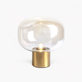 Modern Mushroom Glass Table Lamp with Gold Metal Base and Smoked Glass Shade