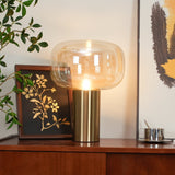 Modern Mushroom Glass Table Lamp with Gold Metal Base and Smoked Glass Shade