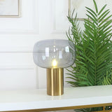 Modern Mushroom Glass Table Lamp with Gold Metal Base and Smoked Glass Shade