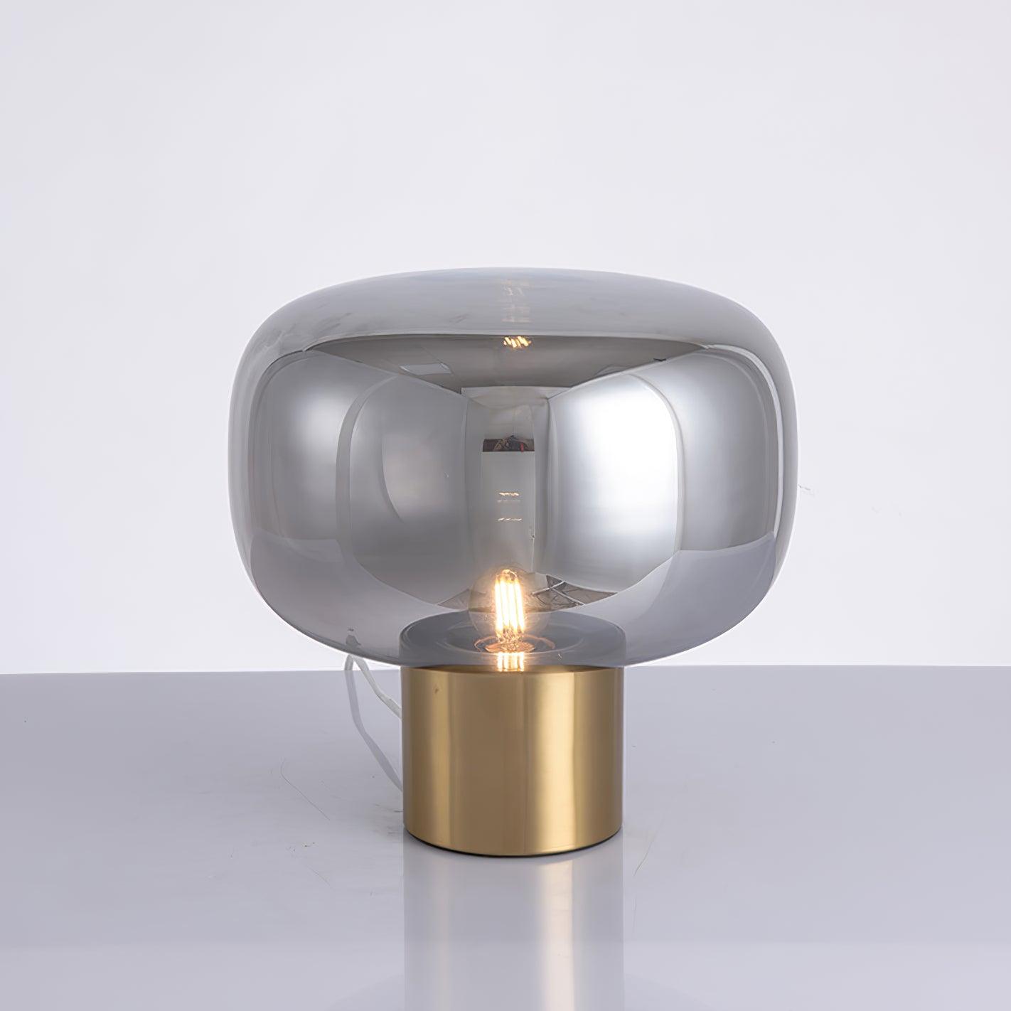 Modern Mushroom Glass Table Lamp with Gold Metal Base and Smoked Glass Shade