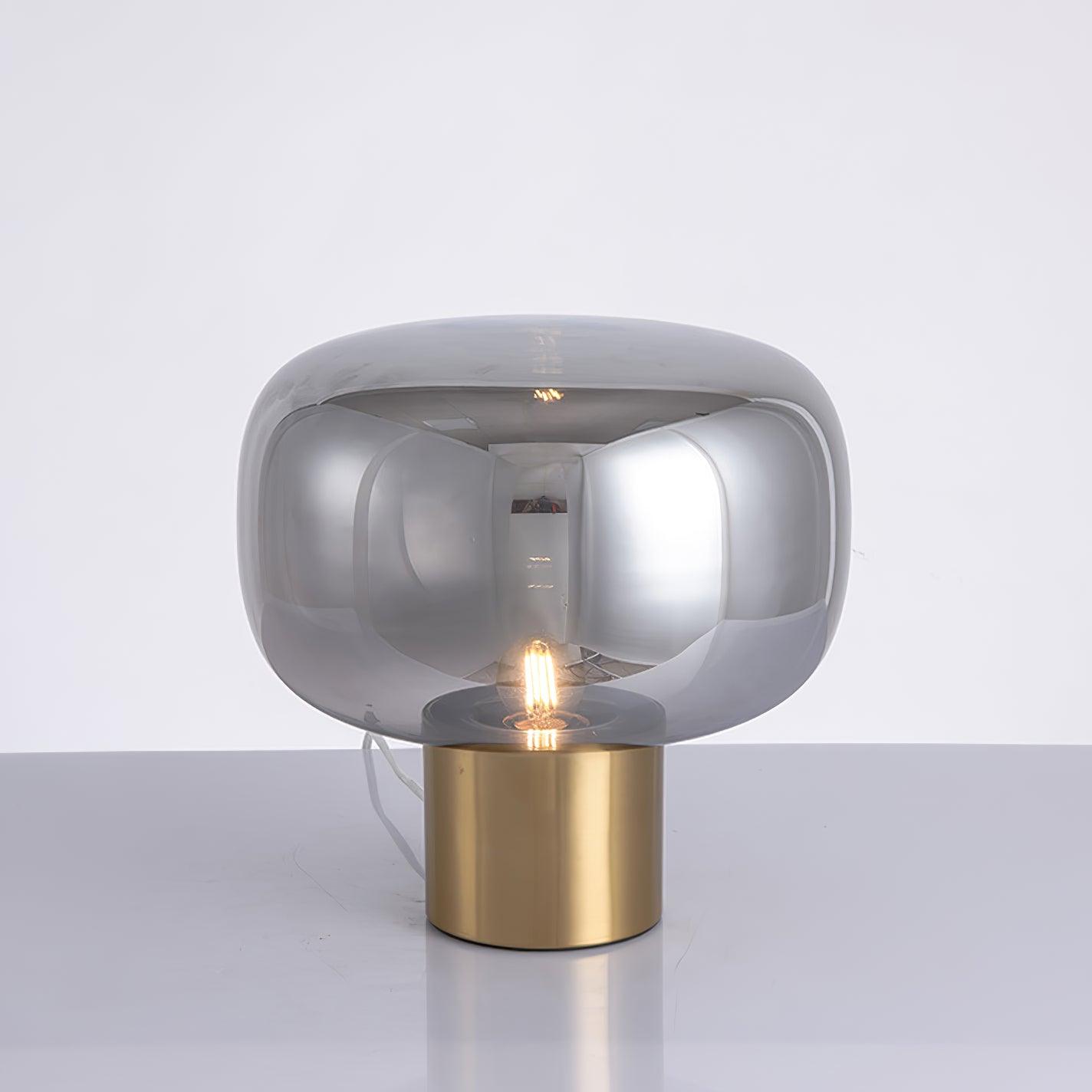 Modern Mushroom Glass Table Lamp with Gold Metal Base and Smoked Glass Shade