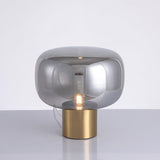 Modern Mushroom Glass Table Lamp with Gold Metal Base and Smoked Glass Shade