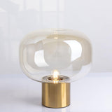 Modern Mushroom Glass Table Lamp with Gold Metal Base and Smoked Glass Shade