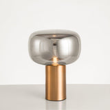 Modern Mushroom Glass Table Lamp with Gold Metal Base and Smoked Glass Shade