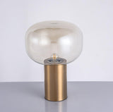 Modern Mushroom Glass Table Lamp with Gold Metal Base and Smoked Glass Shade