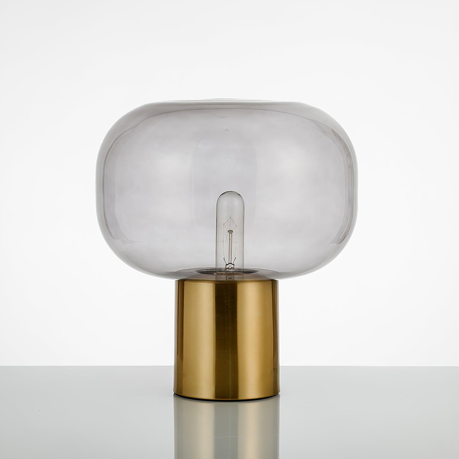 Modern Mushroom Glass Table Lamp with Gold Metal Base and Smoked Glass Shade