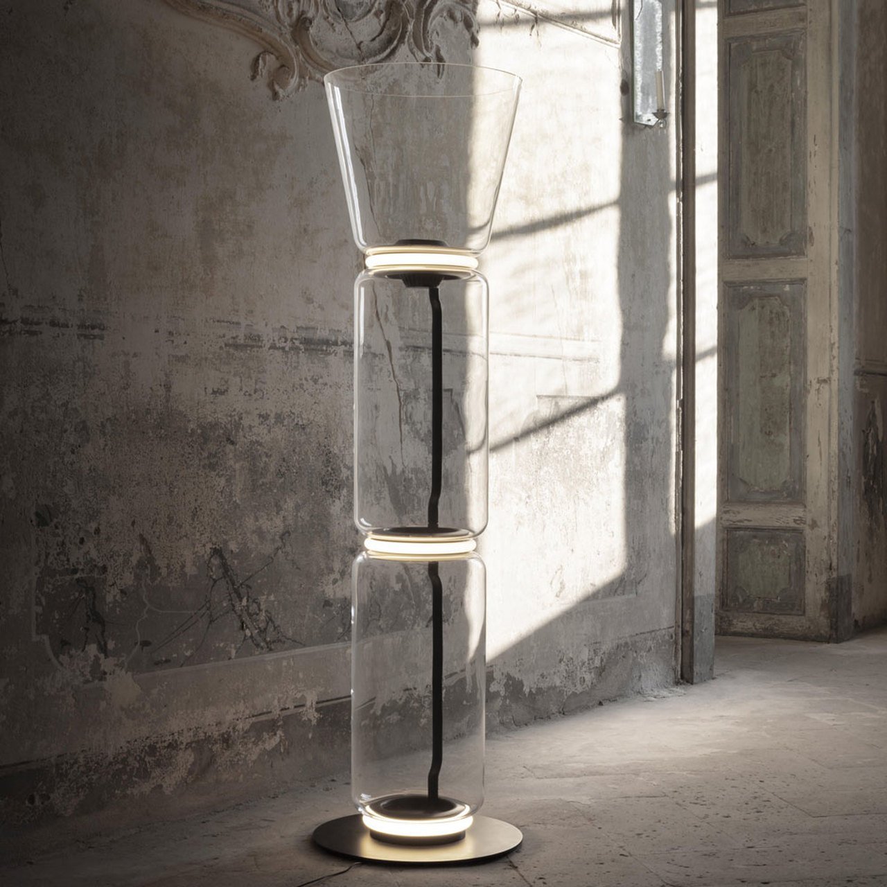 Modern Hand Blown Glass Modular Floor Lamp for Living Room with Integrated LED Lighting