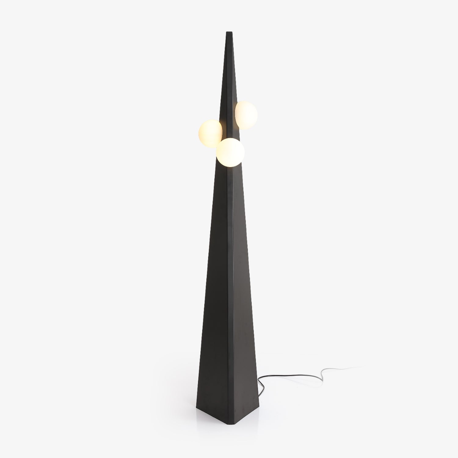 Geometric Stainless Steel Floor Lamp with Spherical Glass Shade in Black Finish