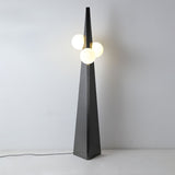 Geometric Stainless Steel Floor Lamp with Spherical Glass Shade in Black Finish