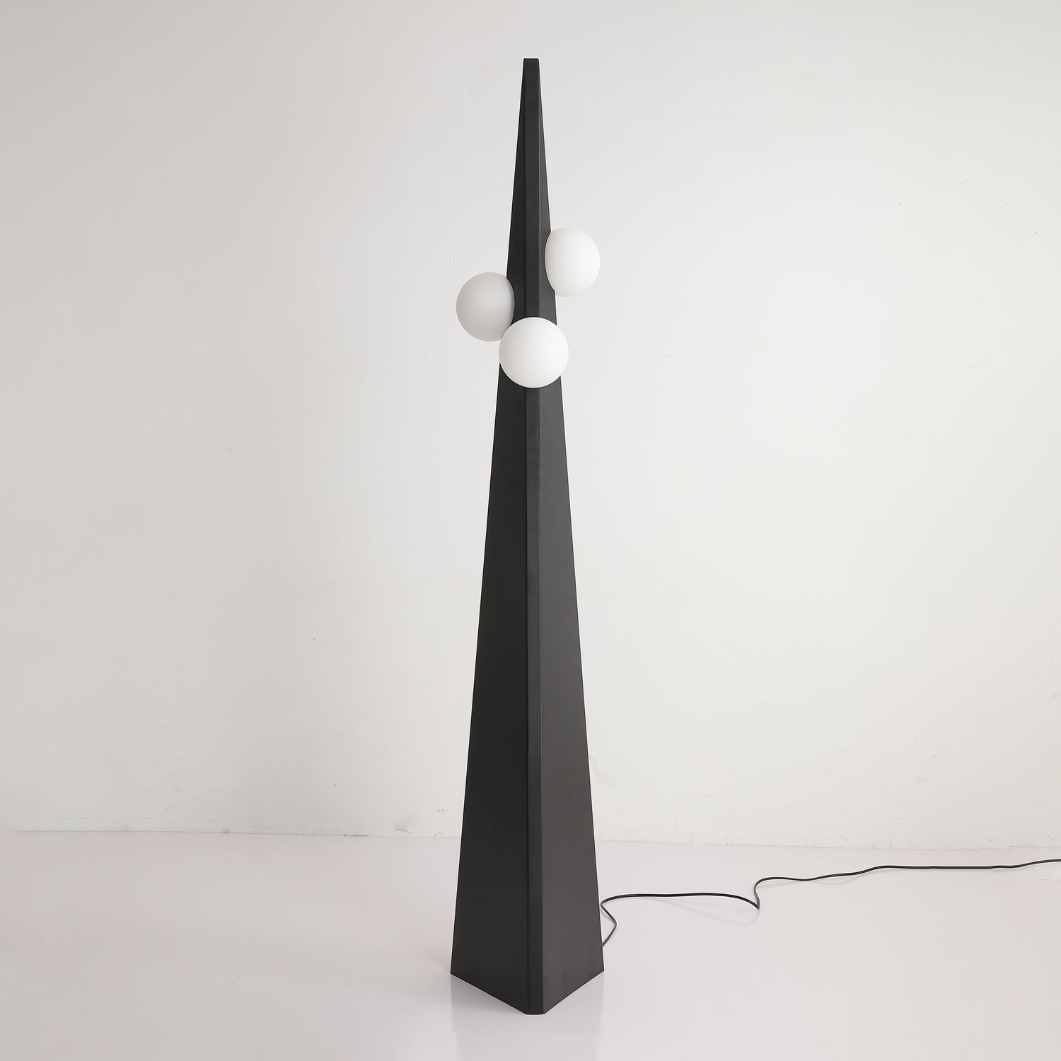Geometric Stainless Steel Floor Lamp with Spherical Glass Shade in Black Finish