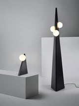 Geometric Stainless Steel Floor Lamp with Spherical Glass Shade in Black Finish