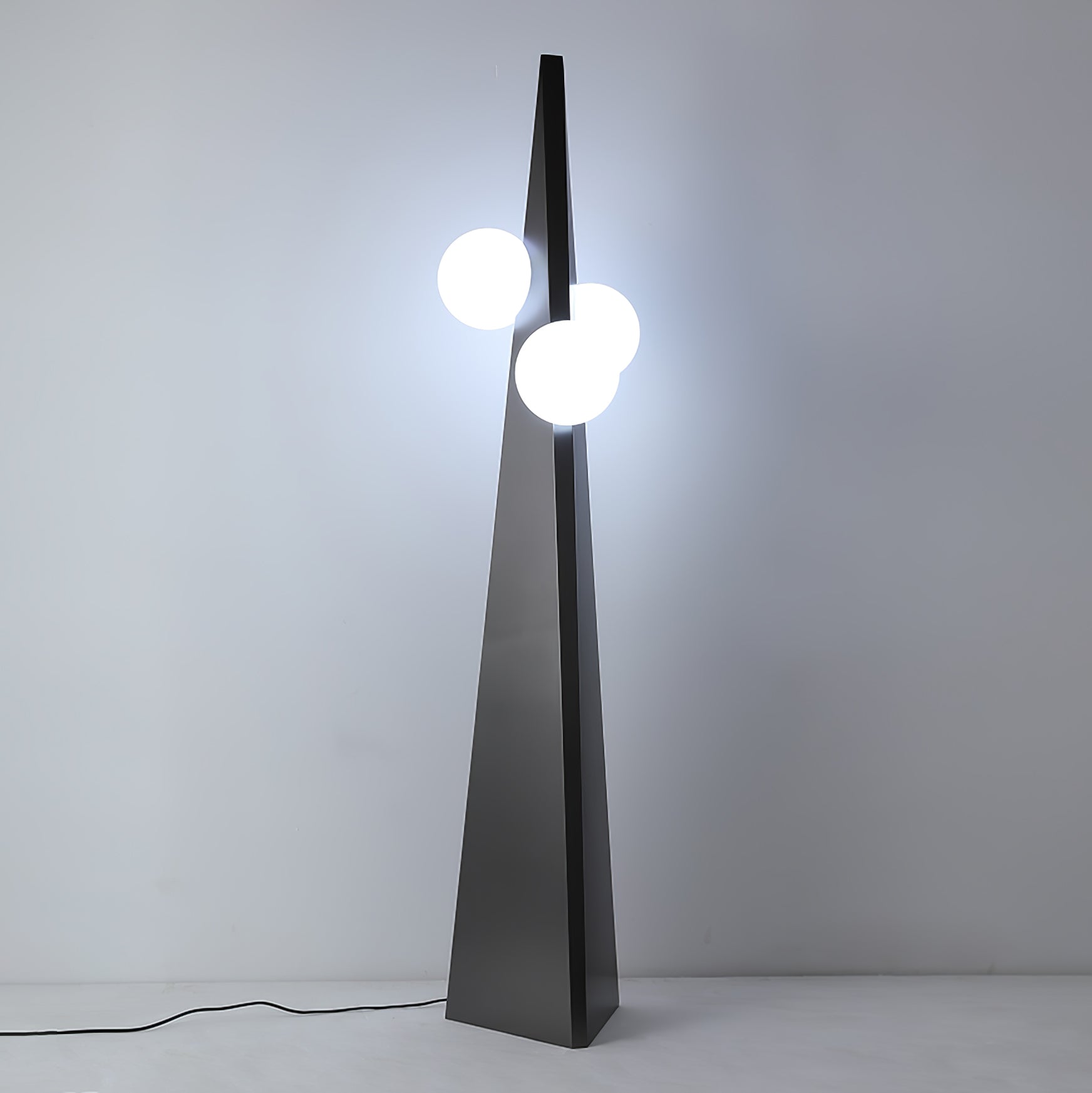 Geometric Stainless Steel Floor Lamp with Spherical Glass Shade in Black Finish