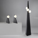 Geometric Stainless Steel Floor Lamp with Spherical Glass Shade in Black Finish