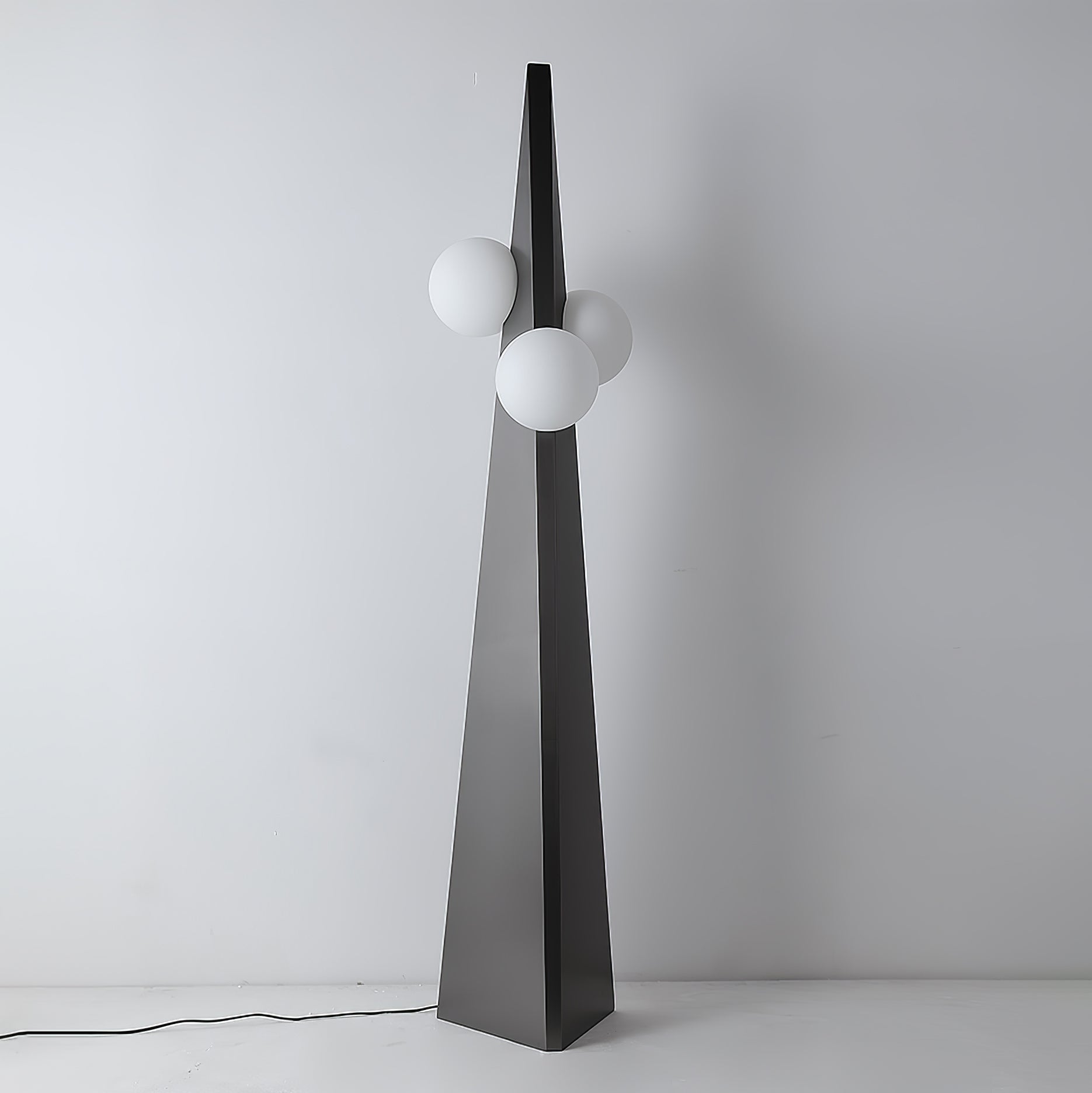 Geometric Stainless Steel Floor Lamp with Spherical Glass Shade in Black Finish