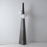 Geometric Stainless Steel Floor Lamp with Spherical Glass Shade in Black Finish