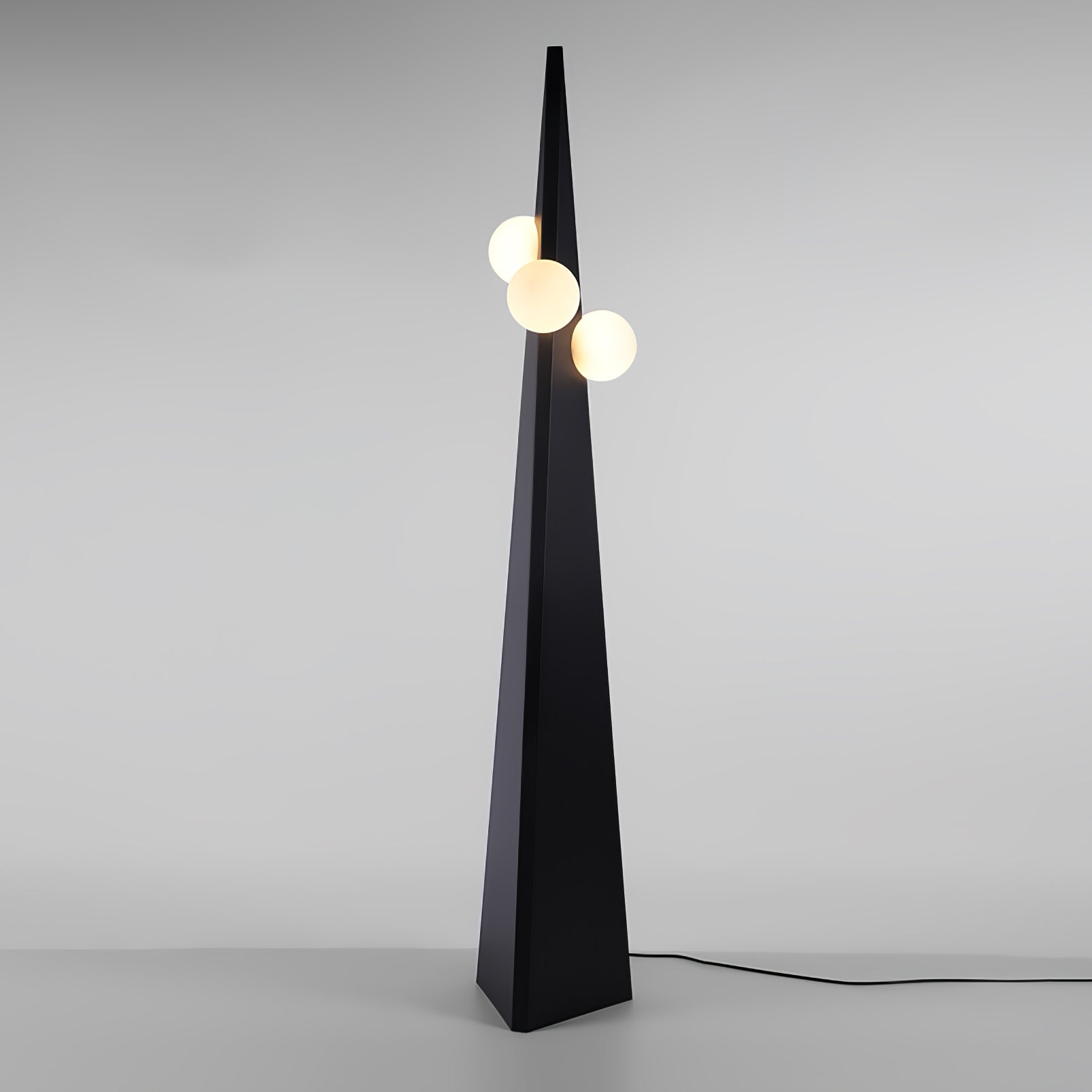 Geometric Stainless Steel Floor Lamp with Spherical Glass Shade in Black Finish