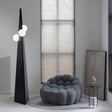 Geometric Stainless Steel Floor Lamp with Spherical Glass Shade in Black Finish