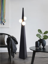Geometric Stainless Steel Floor Lamp with Spherical Glass Shade in Black Finish