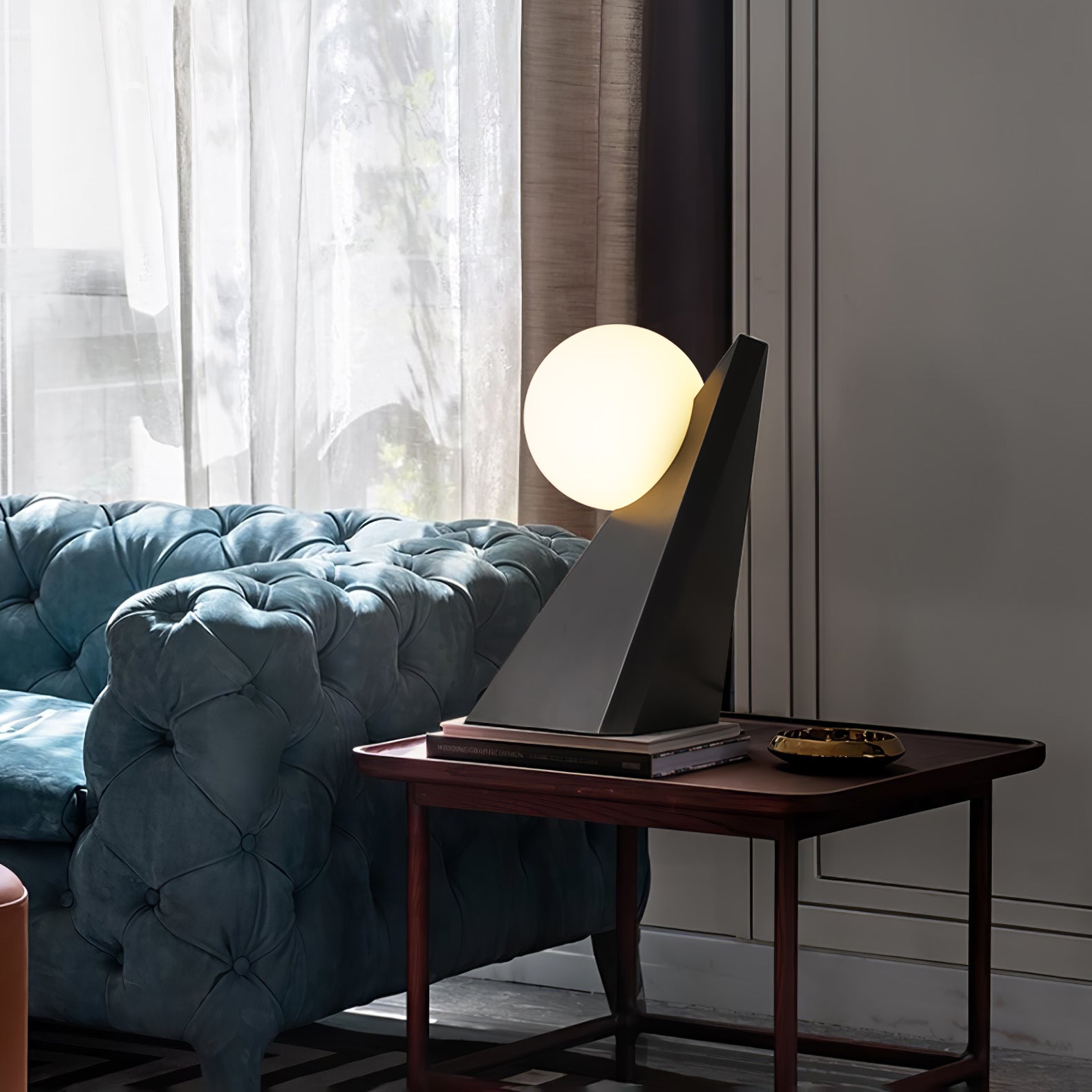 Modern Geometric Stainless Steel Table Lamp with Globe Glass Shade for Bedside and Desk