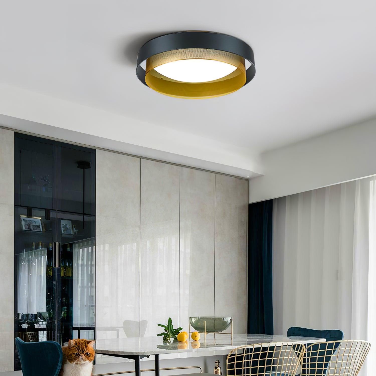 Nolan Vintage Gold Integrated LED Flush Mount Ceiling Light with Black Outer Ring