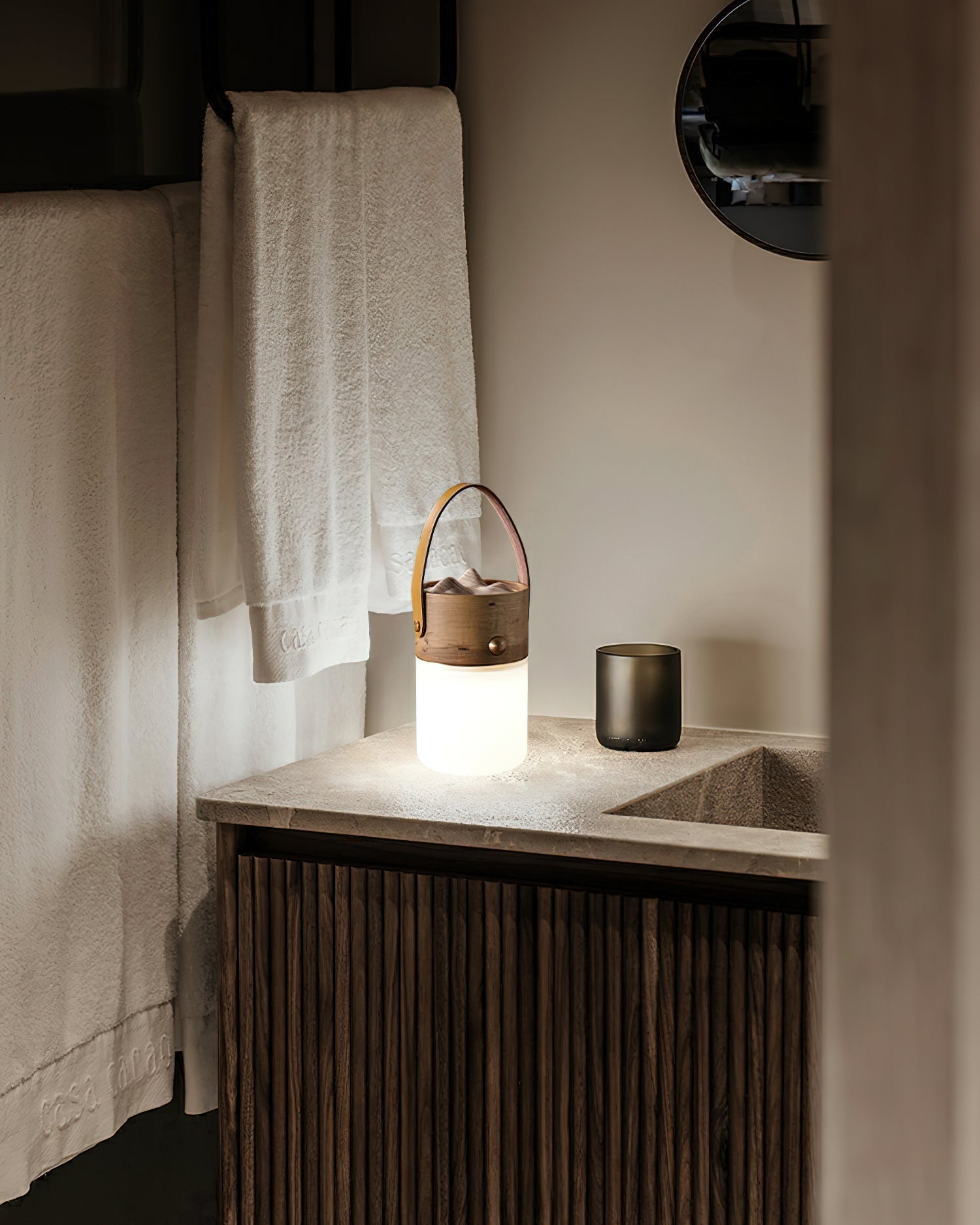 Modern Portable LED Lantern Table Lamp with Natural Wood Handle and USB Charging