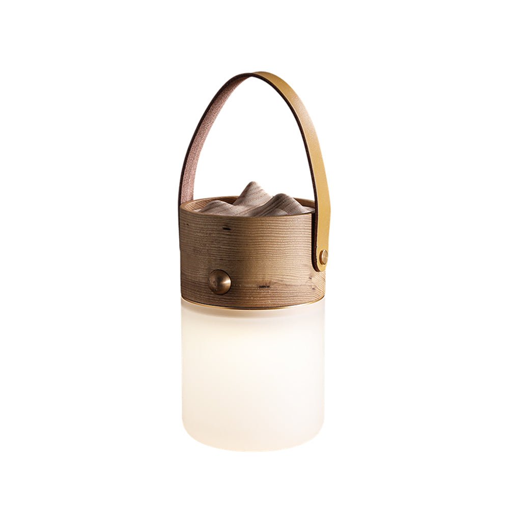 Modern Portable LED Lantern Table Lamp with Natural Wood Handle and USB Charging