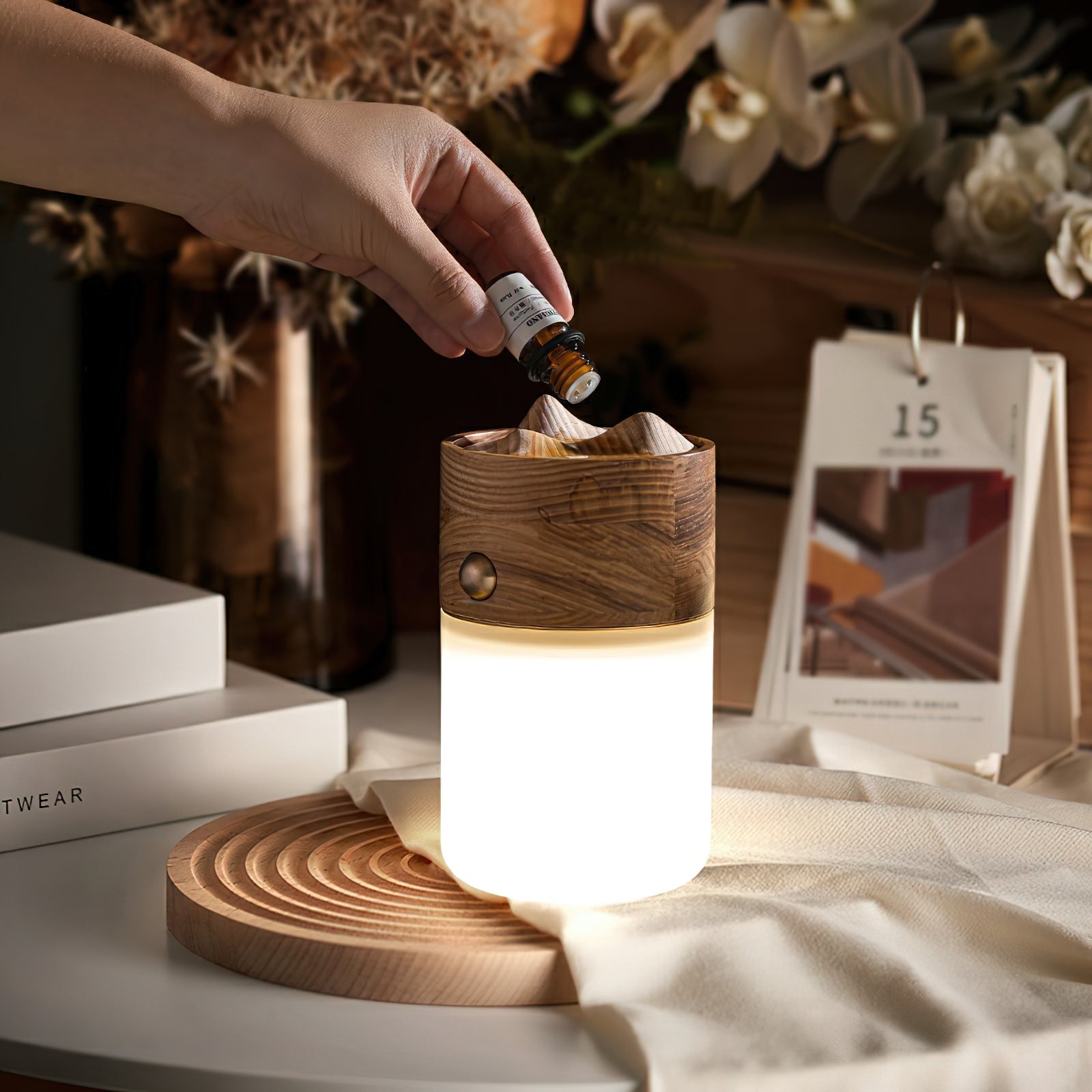 Modern Portable LED Lantern Table Lamp with Natural Wood Handle and USB Charging