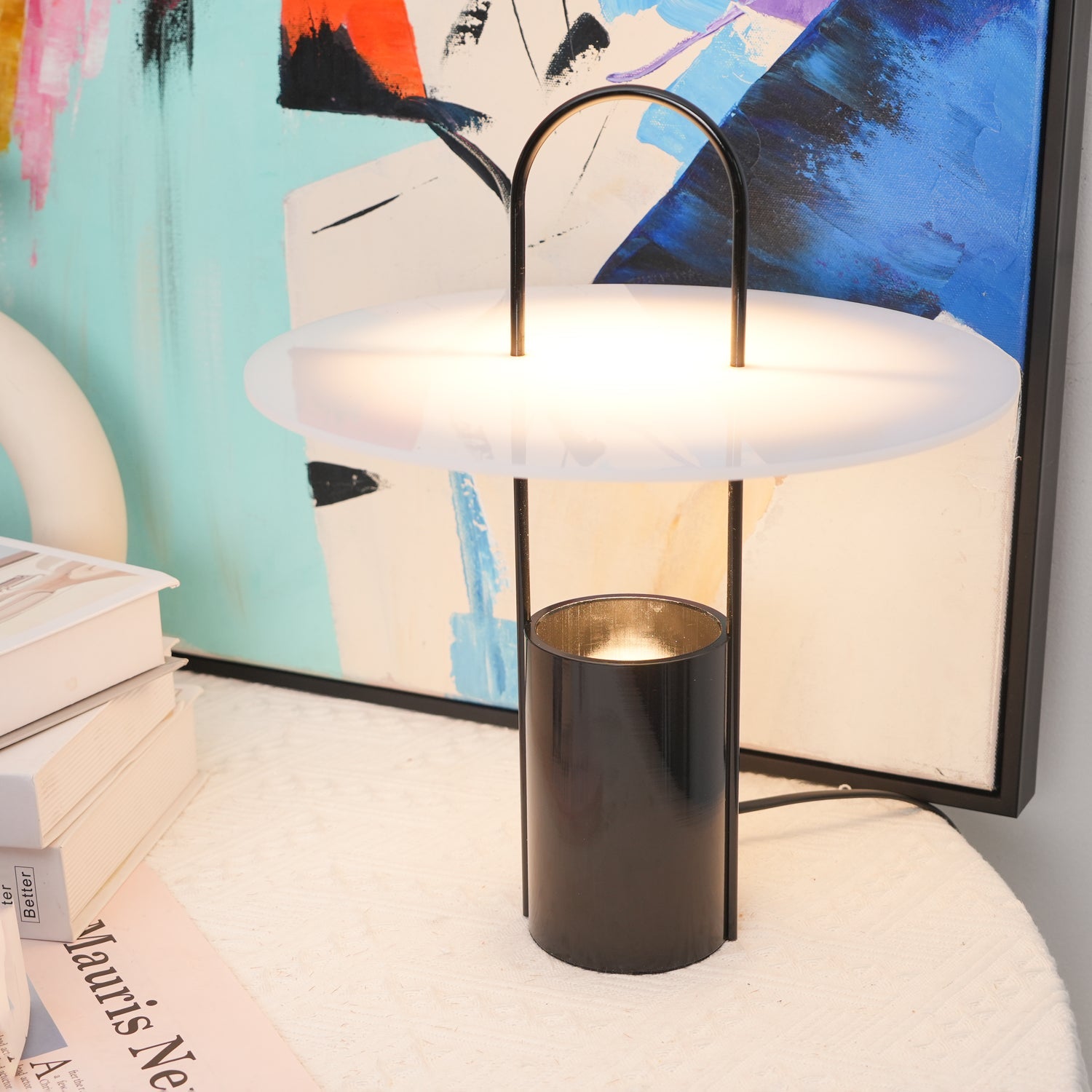 Nomade Modern Industrial Table Lamp with Carry Handle and Acrylic Diffuser for Bedside and Office