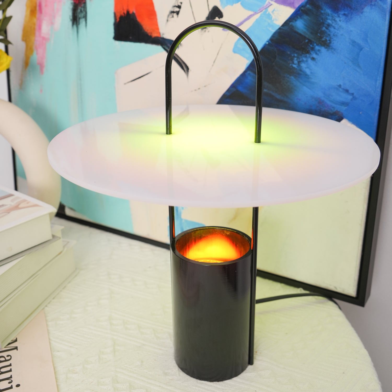 Nomade Modern Industrial Table Lamp with Carry Handle and Acrylic Diffuser for Bedside and Office