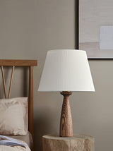 Nora Mid Century Modern Walnut Wood Table Lamp with Round White Fabric Drum Shade