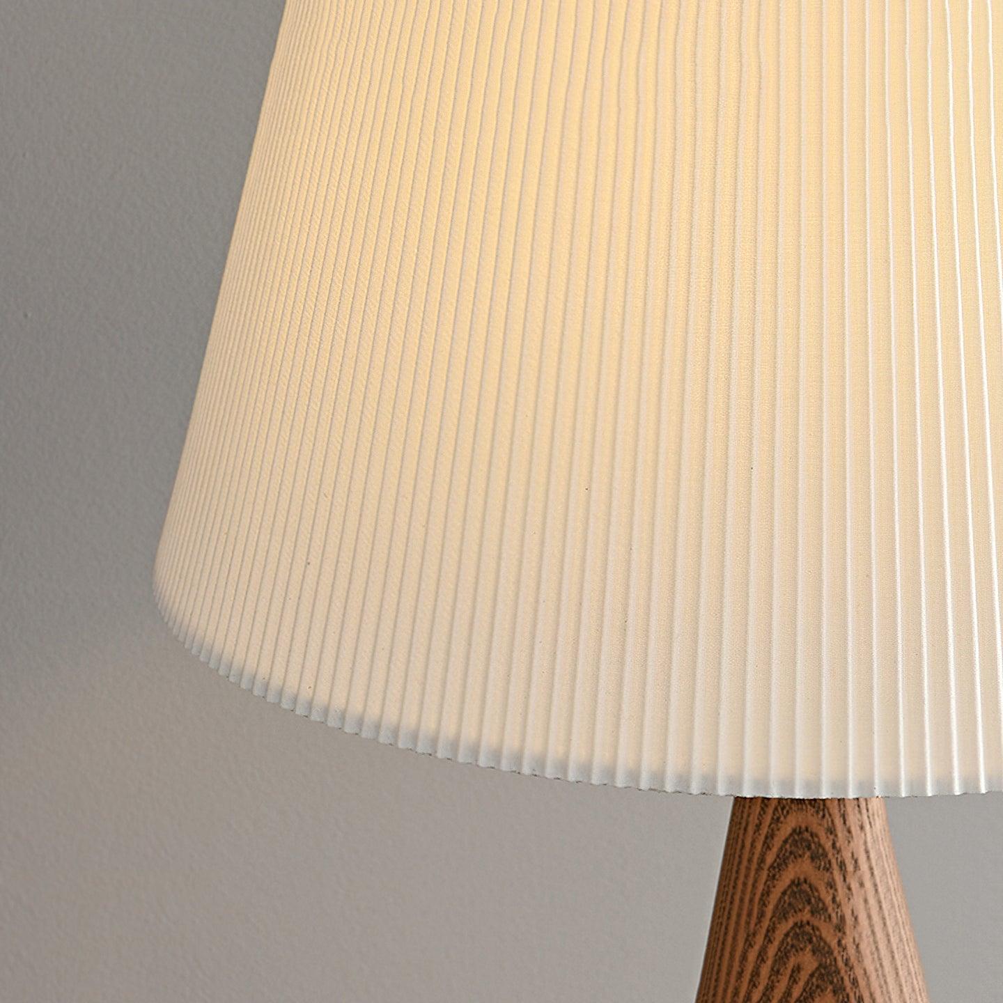 Nora Mid Century Modern Walnut Wood Table Lamp with Round White Fabric Drum Shade