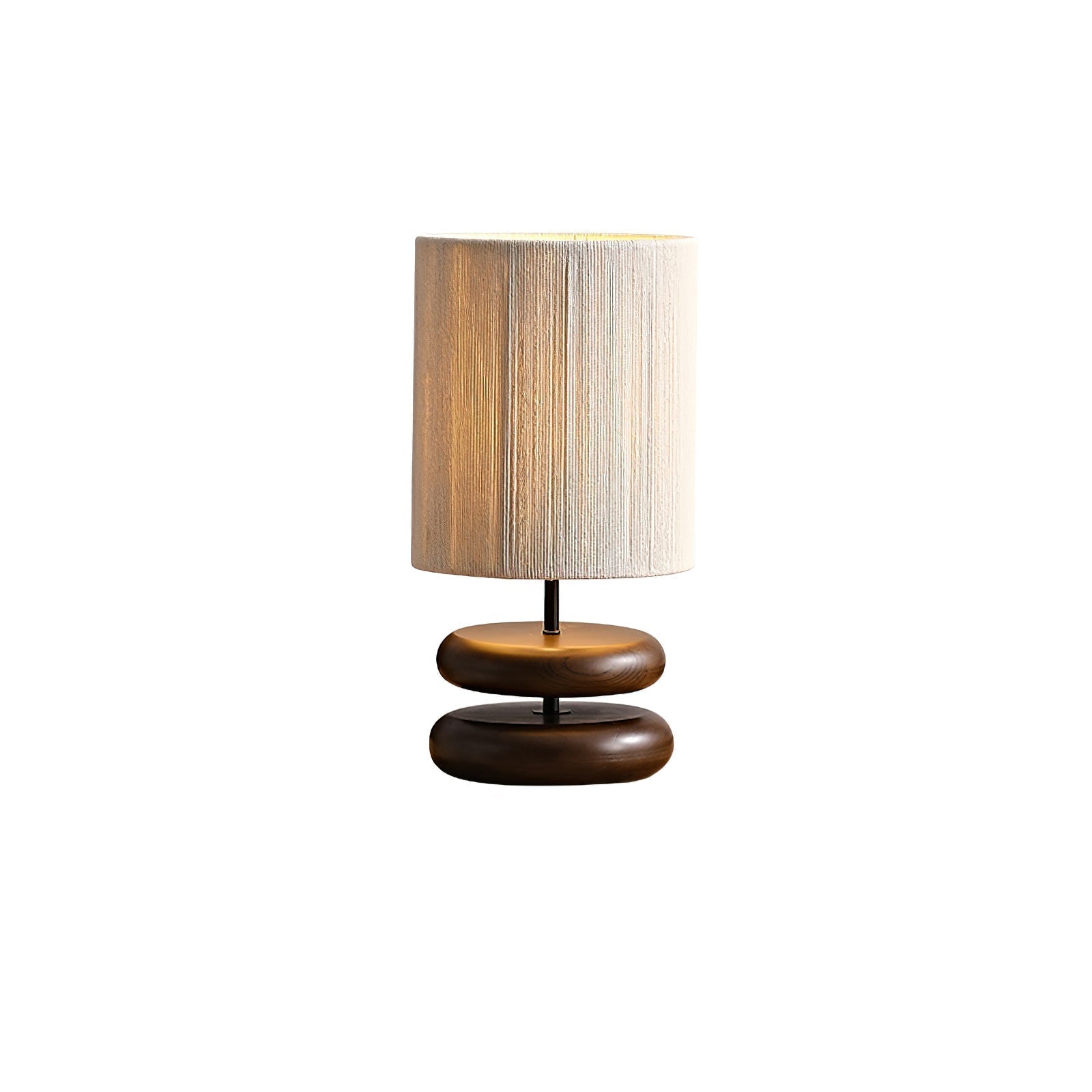 Wabi Sabi Natural Wood Table Lamp with Hand Woven Hemp Rope Shade for Bedroom Side Tables
