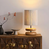 Wabi Sabi Natural Wood Table Lamp with Hand Woven Hemp Rope Shade for Bedroom Side Tables