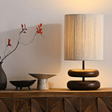 Wabi Sabi Natural Wood Table Lamp with Hand Woven Hemp Rope Shade for Bedroom Side Tables