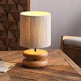 Wabi Sabi Natural Wood Table Lamp with Hand Woven Hemp Rope Shade for Bedroom Side Tables