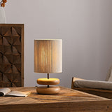 Wabi Sabi Natural Wood Table Lamp with Hand Woven Hemp Rope Shade for Bedroom Side Tables