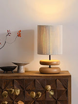Wabi Sabi Natural Wood Table Lamp with Hand Woven Hemp Rope Shade for Bedroom Side Tables