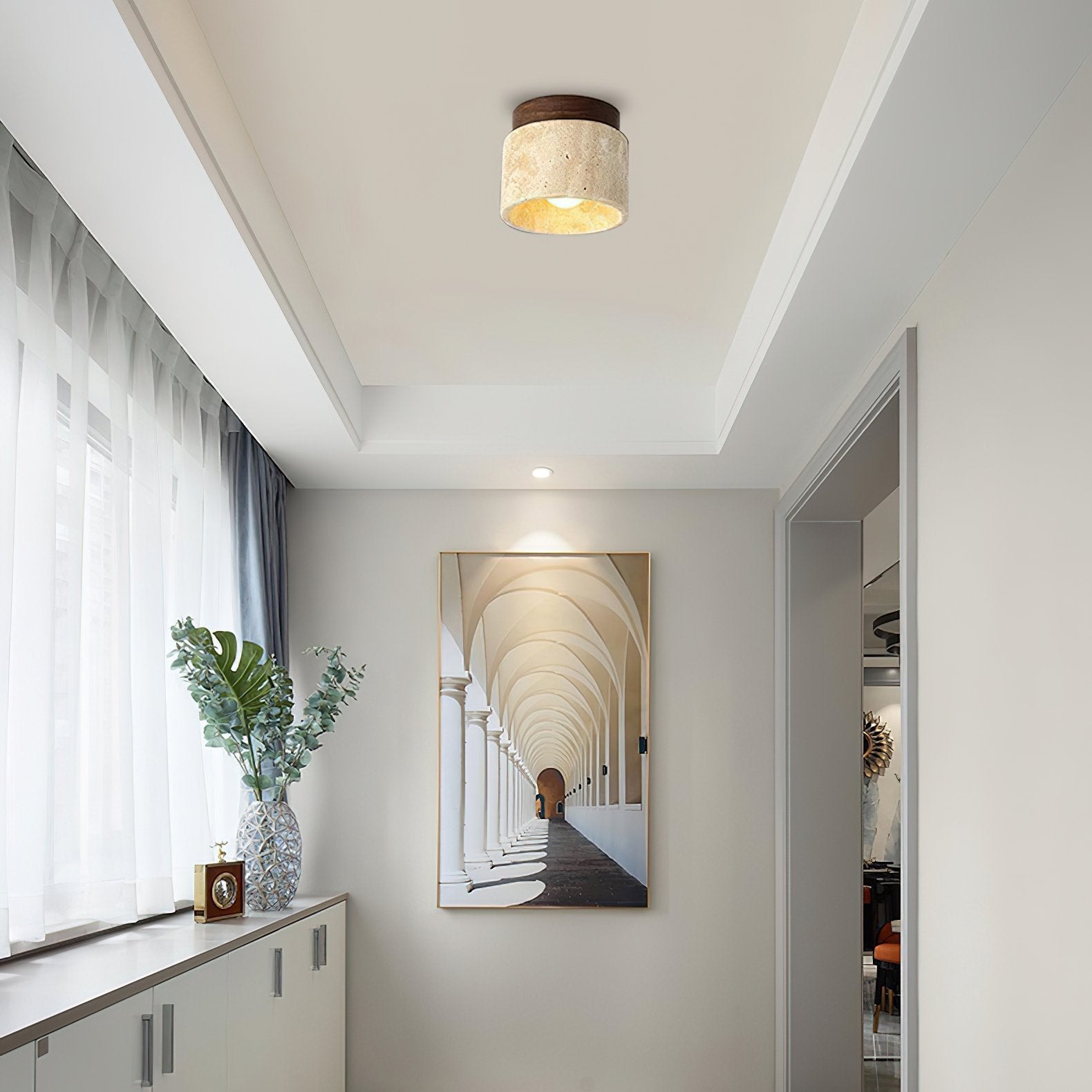 modern-yellow-travertine-and-walnut-wood-semi-flush-mount-ceiling-light-fixture