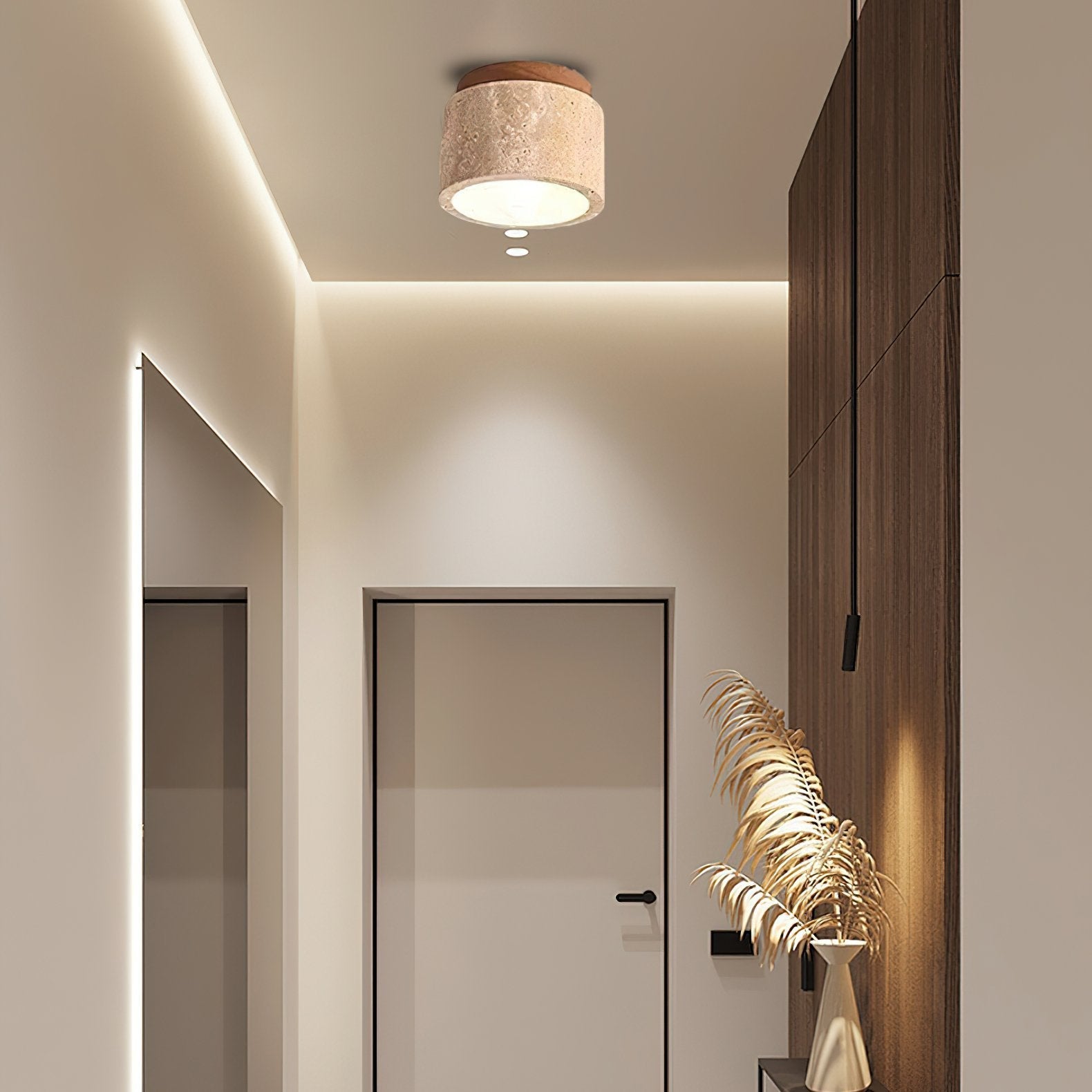 modern-yellow-travertine-and-walnut-wood-semi-flush-mount-ceiling-light-fixture
