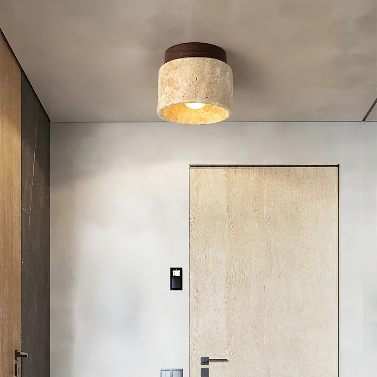 modern-yellow-travertine-and-walnut-wood-semi-flush-mount-ceiling-light-fixture