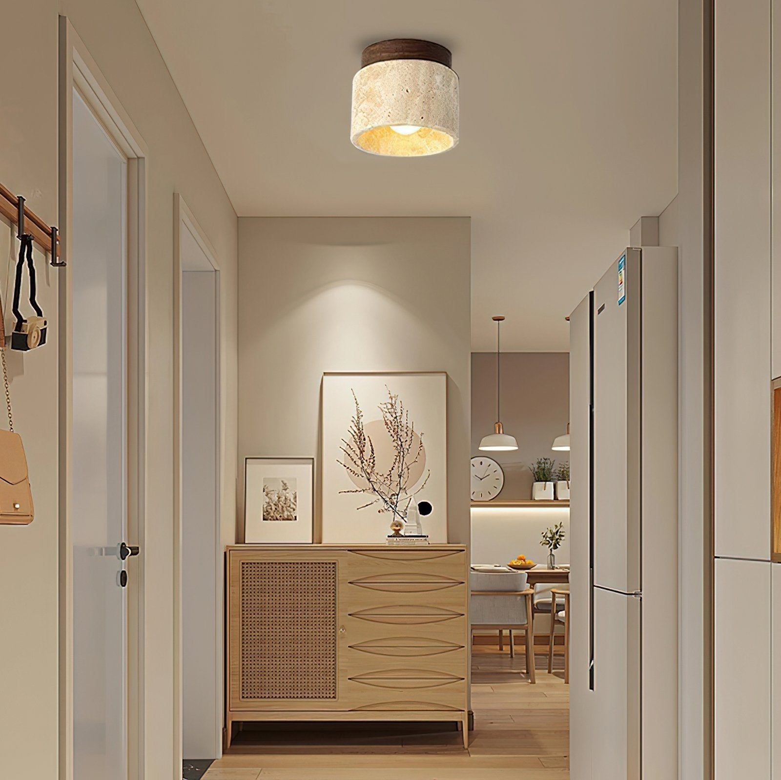 modern-yellow-travertine-and-walnut-wood-semi-flush-mount-ceiling-light-fixture