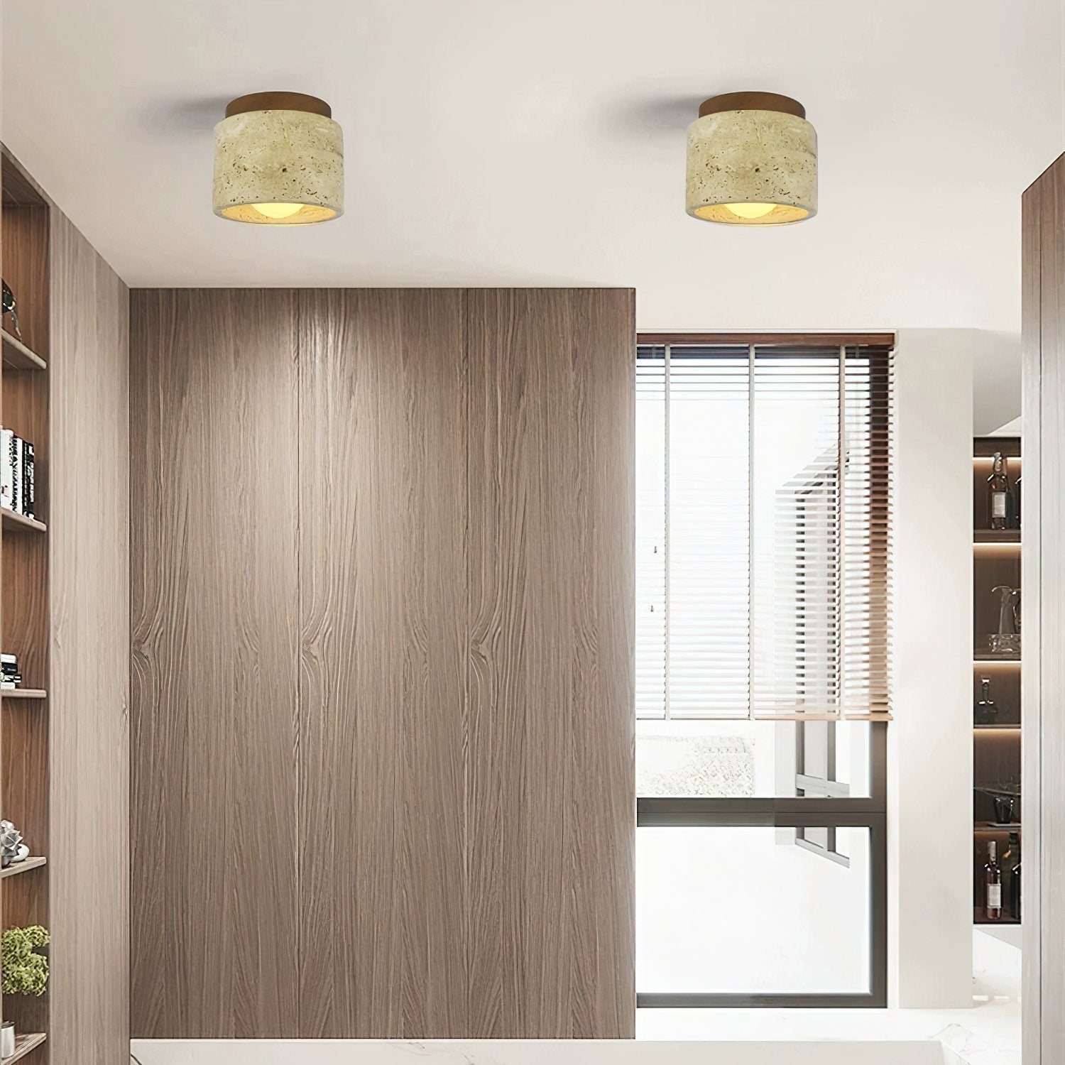 modern-yellow-travertine-and-walnut-wood-semi-flush-mount-ceiling-light-fixture