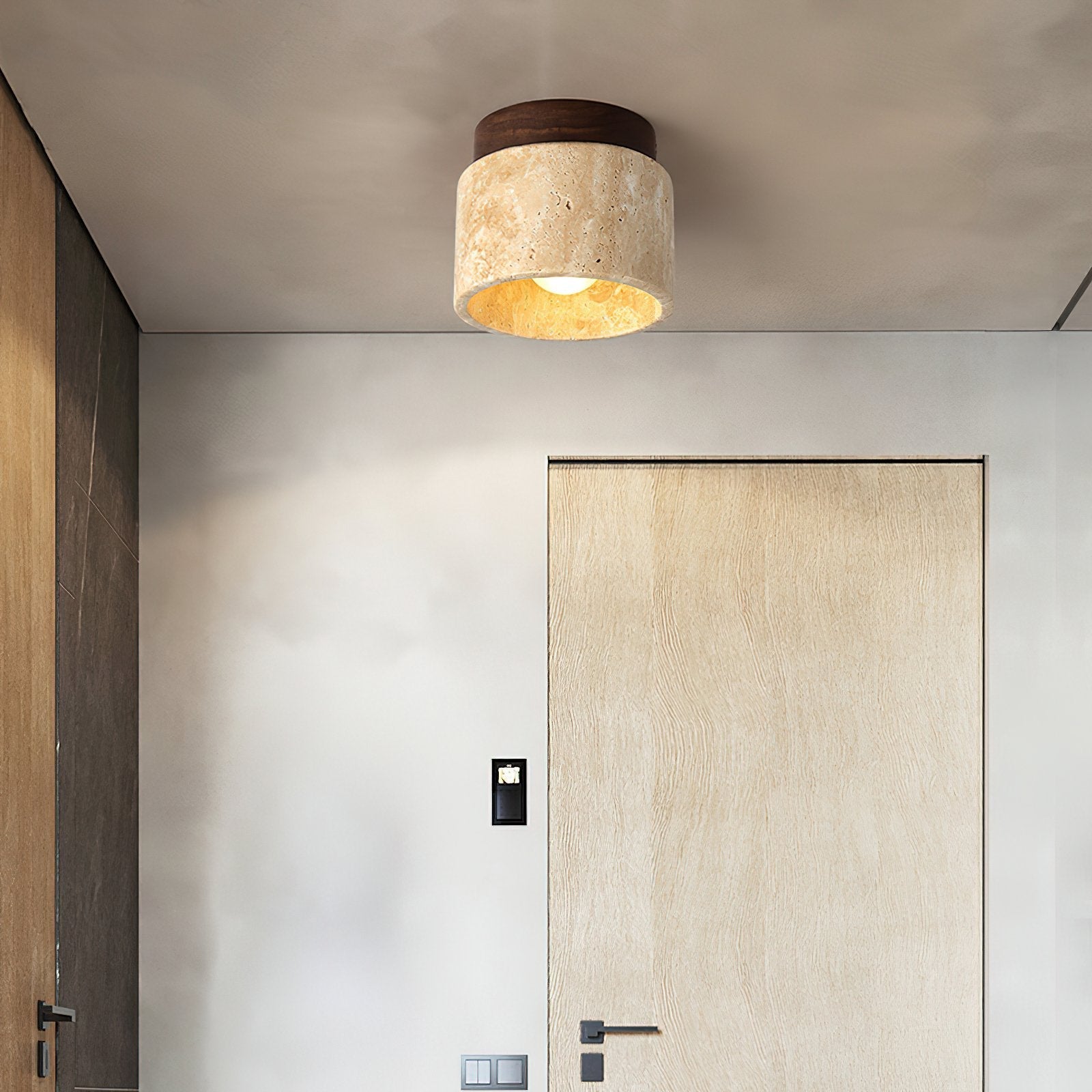 modern-yellow-travertine-and-walnut-wood-semi-flush-mount-ceiling-light-fixture
