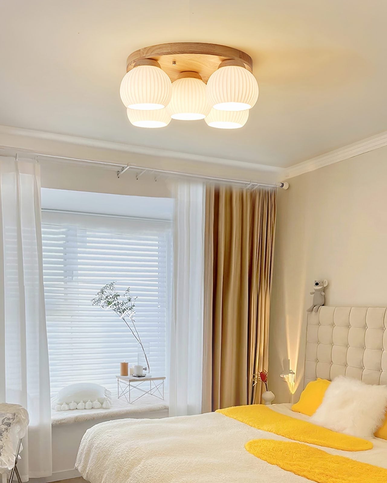 modern-nordic-wood-round-flush-mount-ceiling-light-with-white-glass-shades