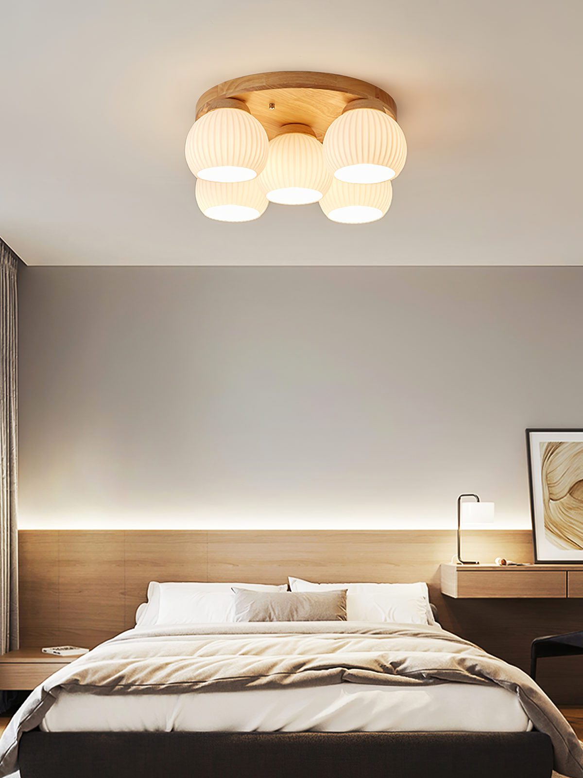 modern-nordic-wood-round-flush-mount-ceiling-light-with-white-glass-shades
