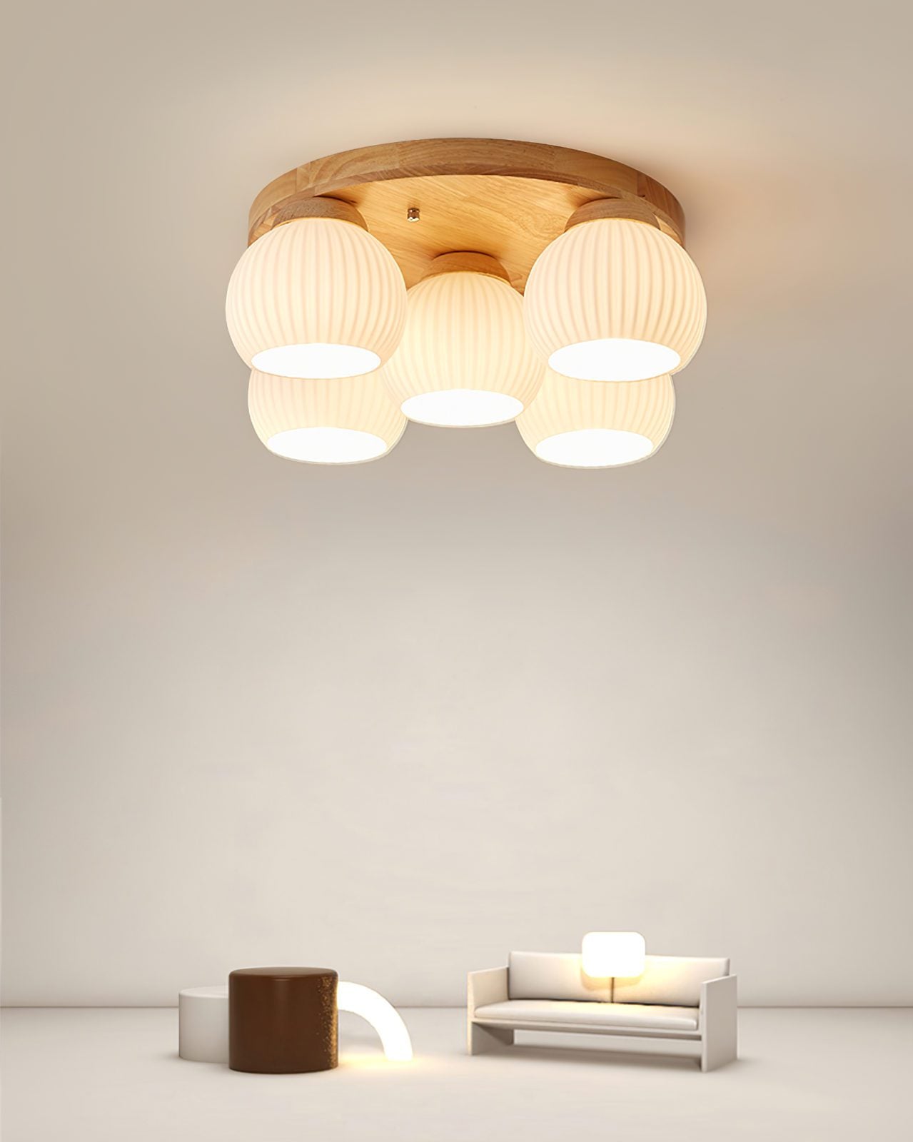 modern-nordic-wood-round-flush-mount-ceiling-light-with-white-glass-shades