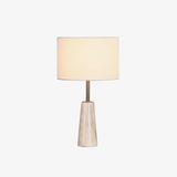Elegant White Marble and Gold Metal Table Lamp with Fabric Drum Shade