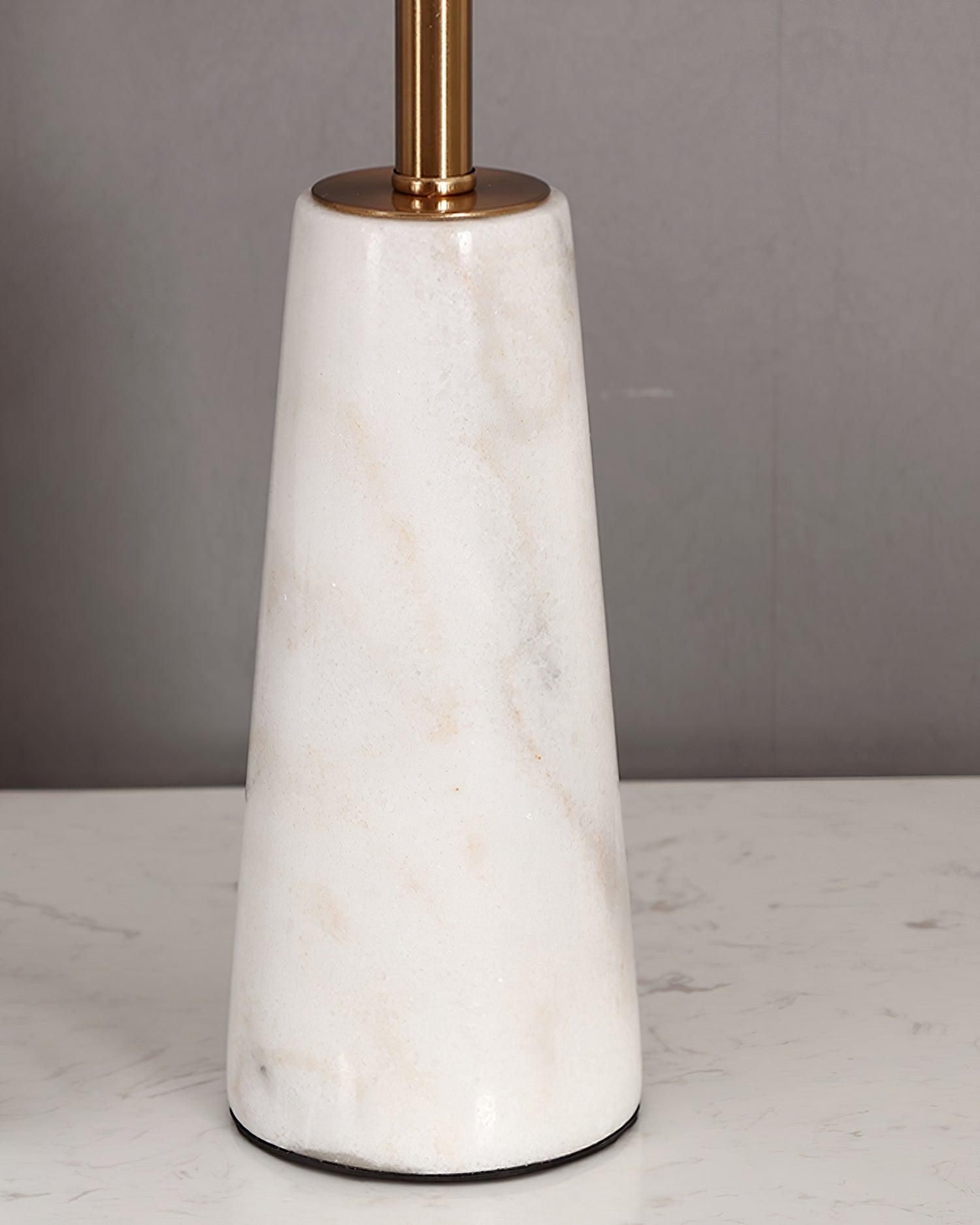 Elegant White Marble and Gold Metal Table Lamp with Fabric Drum Shade
